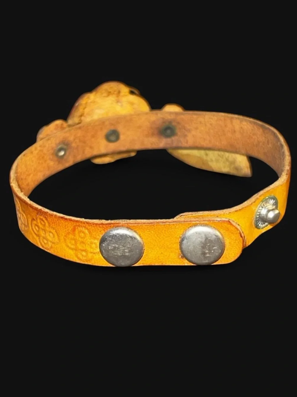 Vintage Handmade Leather Floral Snap Bracelet - Orange, Red, Green